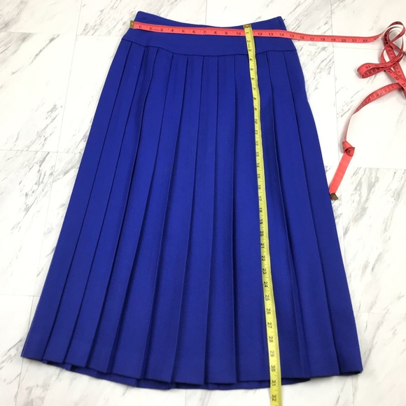 VTG Saks Fifth Ave Blue Wool Skirt Suit Pleated  Classic Jewel Blue - Picture 7 of 8